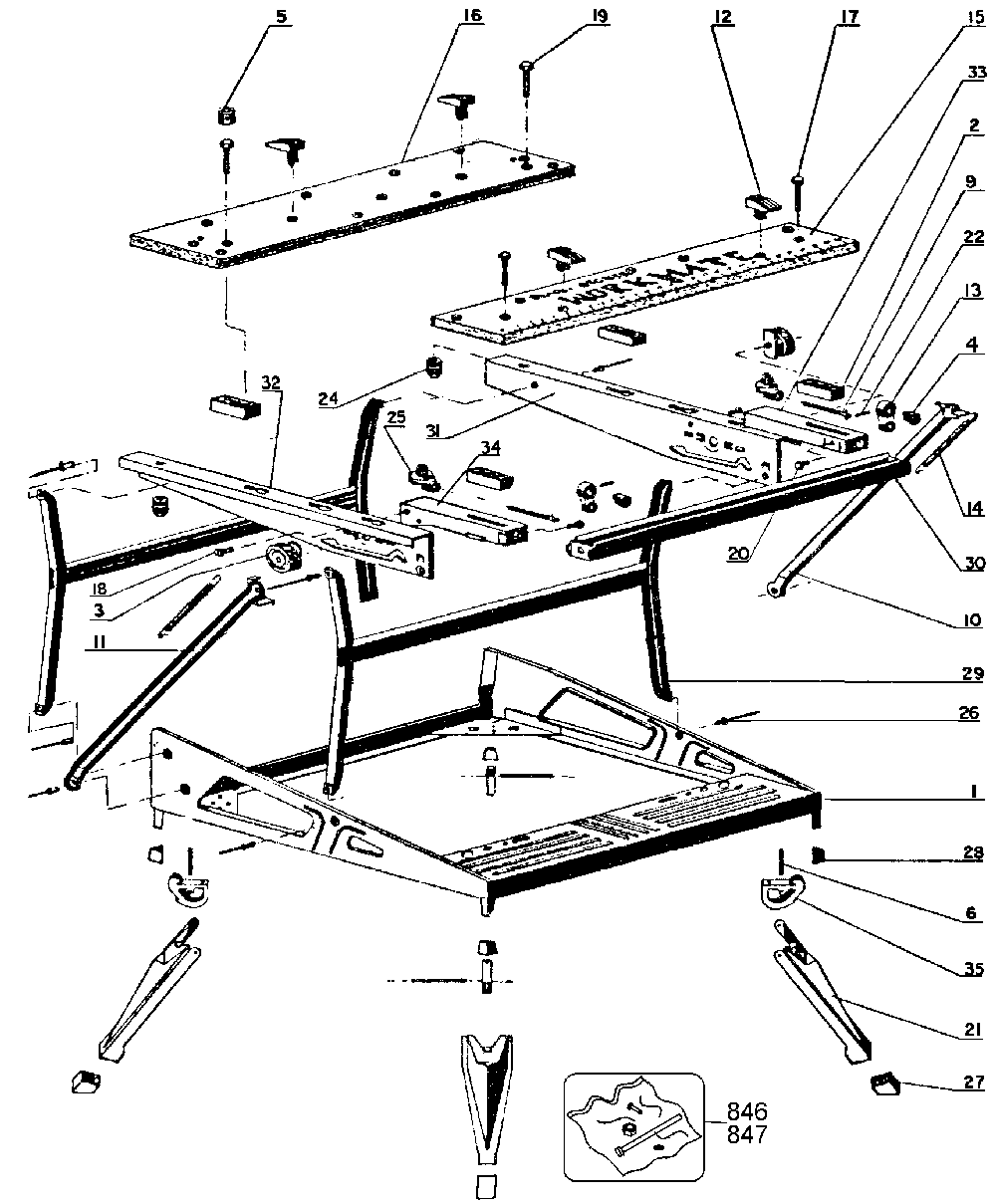 Exploded Diagram A Diagram and Parts List for 79-042-04 Type 1 Black and Decker Workbench